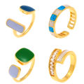 6Pcs Gold Enamel Boho Knuckle Joint Ring Set French Vintage Irregular Green Drip Oil Stacked Ring Set Trendy Layered Full Finger Jewelry Gift. 