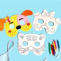 8Piece Kids Cartoon Animal DIY Graffiti Art Crafts Mask Toy Paper Mask Hand-painted White Paper Card Material with Color Pens. 