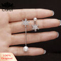 Asymmetric Snowflake Earrings Women Fashion Long Tassel Faux Pearl Eardrop Gift. 