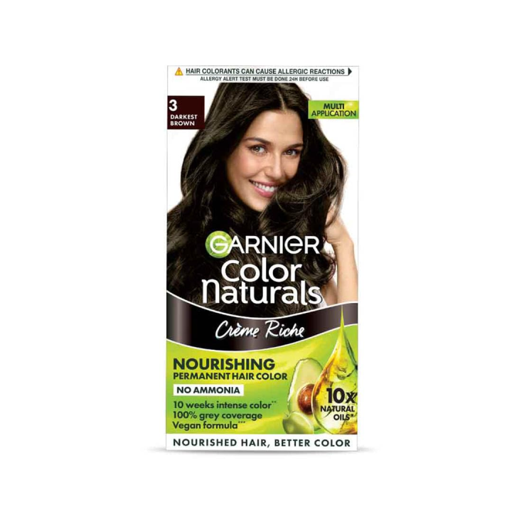 Garnier Color Naturals Hair Color 3 Darkest Brown 70ml + 60g