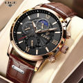 LIGE  Mens Watches Top Brand Luxury Brown Leather Casual Quartz Watch Men Sport Waterproof Clock Watch Relogio Masculino 8932. 