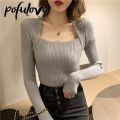 Women Sweater Pullover Long Sleeve Top Square Collar Casual Fashion Women Jumper Knitwear Sweater Tops Dropshipping.