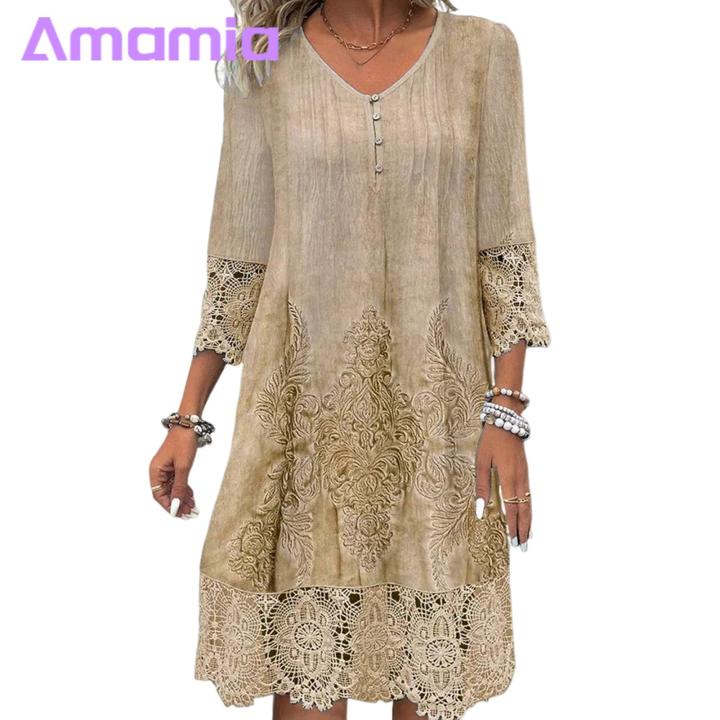 knee length dresses for ladies SHEILAY Lace Up Long Sleeve Floral Print Loose Dress  Sustainable Deco,  Inc
