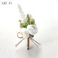 LKY Fr White Roses Boutonniere Corsage Wedding Accessories Artificial Flowers Bridesmaid Groom Buttonhole Lapel Pins Suit Brooch. 