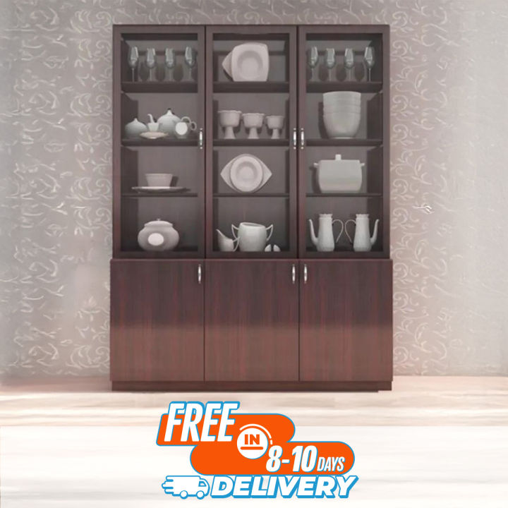 Showcase With Crockery Display Unit with 3 door Storage Cabinet - Modern Home Furniture