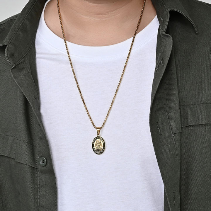 Stainless%20Steel%20Saint%20Michael%20Necklace%20Medal%20for%20Men%20Boys,%20St%20Michael%20Pendant%20Medallion%20with%20Chain%2024%20Inches%20-%20Image%206