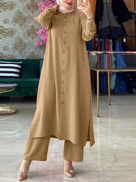 Women%20Lapel%20Neck%20Long%20Sleeve%20Shirt%20Wide%20Leg%20Pant%20Sets%20Fashion%20Urban%20Tracksuit%20Islamic%20Ramadan%20Turkey%20Clothing%20-%20Image%202