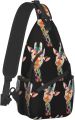 Sling Backpack Cute Cartoon Illustration Colorful Rainbow Giraffe for Men Boys Multipurpose Crossbody Shoulder Bag. 