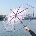 Transparent Tri-fold Floral Umbrella.