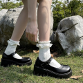 Women's Autumn Japanese Style Lolita Shoes Vintage Soft High Heel Platform Leather College Student Mary Jane Ladies White Black House Foocus. 