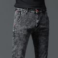 Solid Color Cotton Black Dark Gray Jeans Men's Trousers Classic Slim Stretch Casual Korean Fashion Youth Male Denim Trousers.