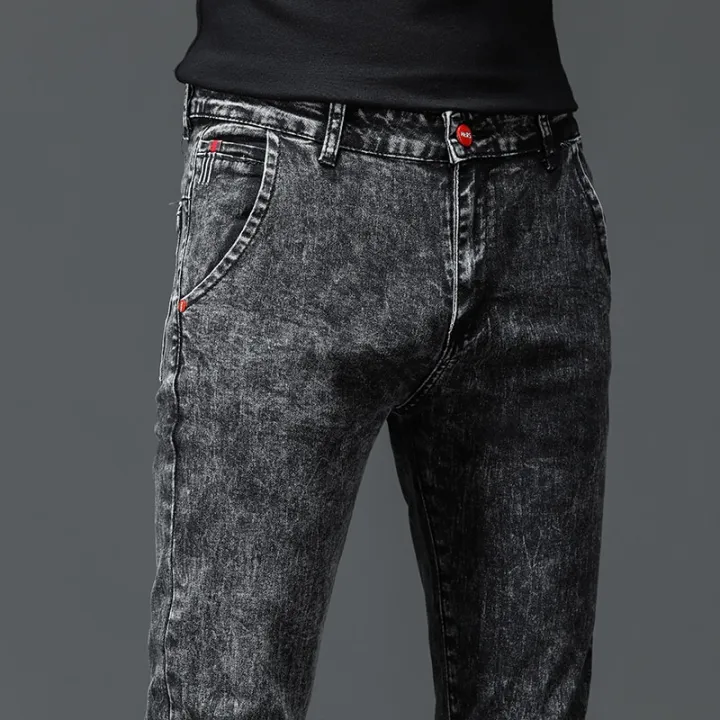 Solid%20Color%20Cotton%20Black%20Dark%20Gray%20Jeans%20Men's%20Trousers%20Classic%20Slim%20Stretch%20Casual%20Korean%20Fashion%20Youth%20Male%20Denim%20Trousers%20-%20Image%205