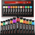 Giorgione Artists Acrylic Colour Set Tube Waterproof 12 Colours X 12ml Tubes. 
