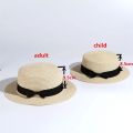 2022 simple Summer Parent-child Beach Hat Female Casual Panama Hat Lady Brand Women Flat brim Bowknot Straw cap girls Sun Hat. 