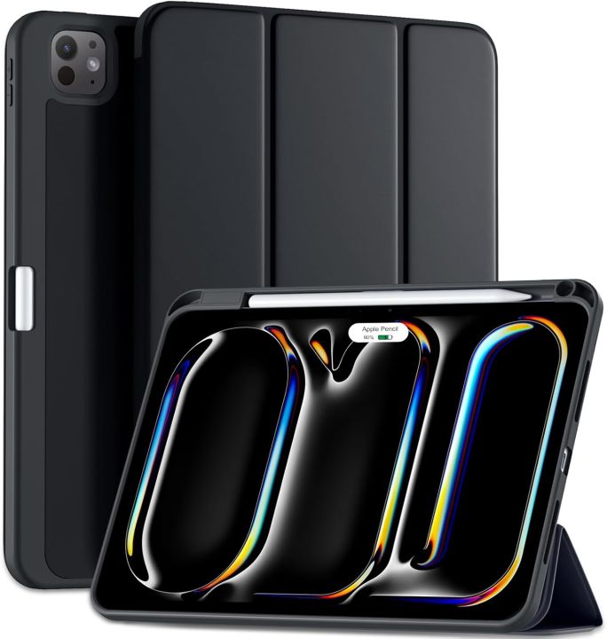 For Apple iPad Pro 11 Inch Case 2024 M4 with Pencil Holder, Trifold Stand  with TPU Back Shockproof Case for iPad Pro 11 2024 Support Apple Pencil