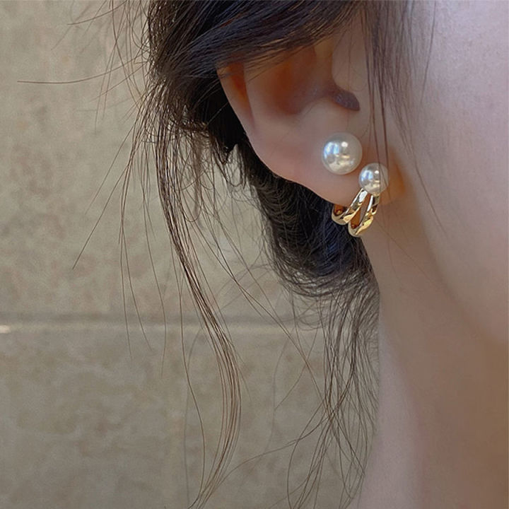 Fashion Elegant Tulip Stud Earrings Two Wearing Pearl Earrings Simple Cute Korean Jewelry