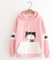 Good Quality Women Cute Bat Cat Printed Cotton Hoodie For Winter. 