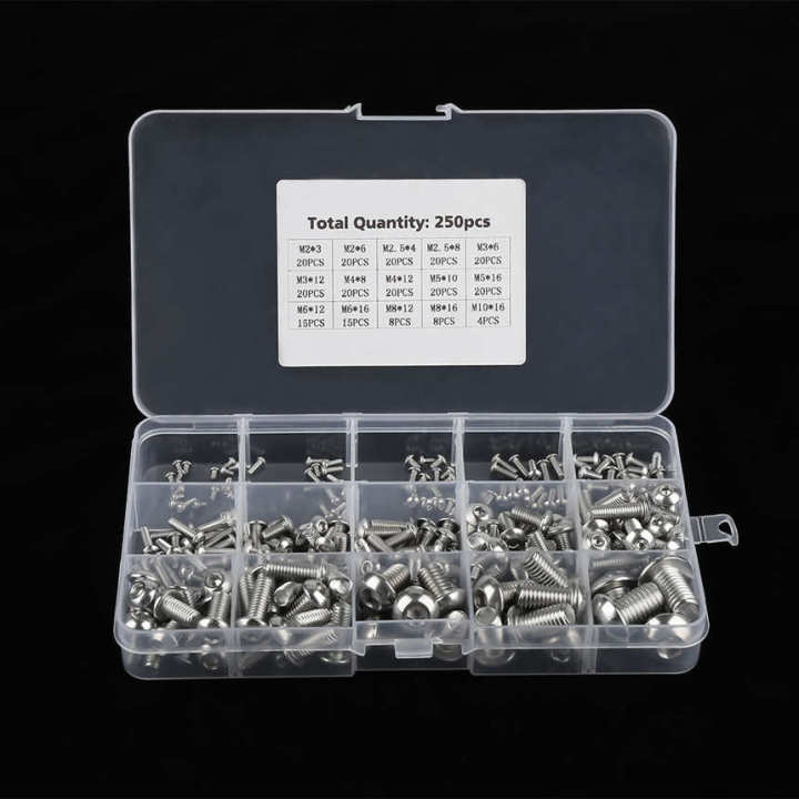 Screw set 250 pieces M2/M2.5/M3/M4/M5/M6/M8/M10 for laptop/keyboard/phone/PC