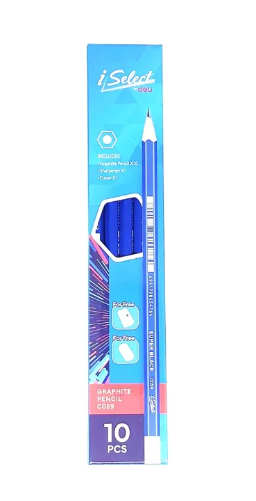 Deli%20i-Select%20Pencil%20EC059%20HB-10%20Pcs%20with%20Sharpner%20and%20eraser%20-%20Image%203