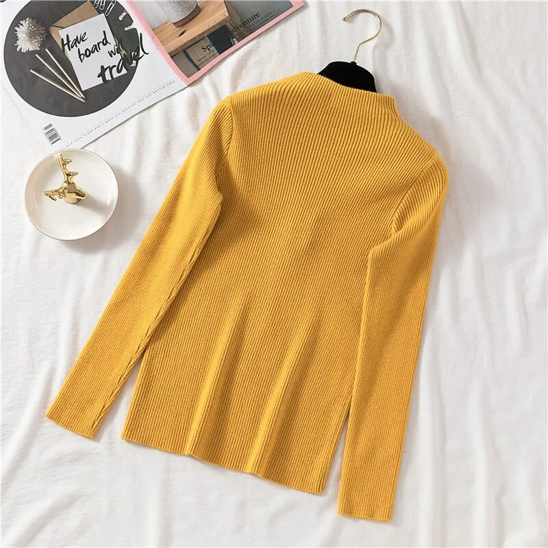 Zipper Turtleneck Sweater Women Knitted Sweaters Pullover 2023