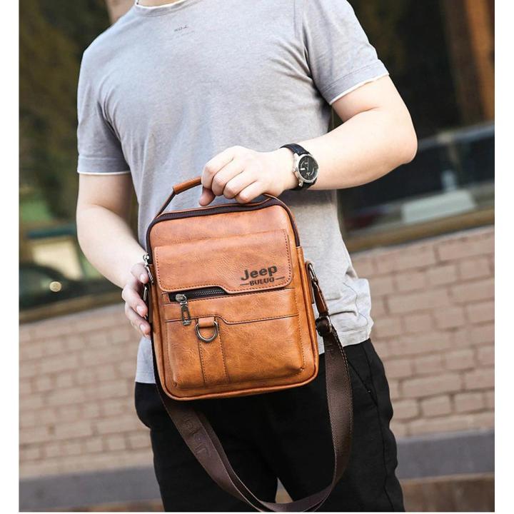 JEEP BULUO Brand Leather Men's Shoulder Crossbody Bags Ipad Office  Messenger Bag for Men Business Handbag Male Sling Bag