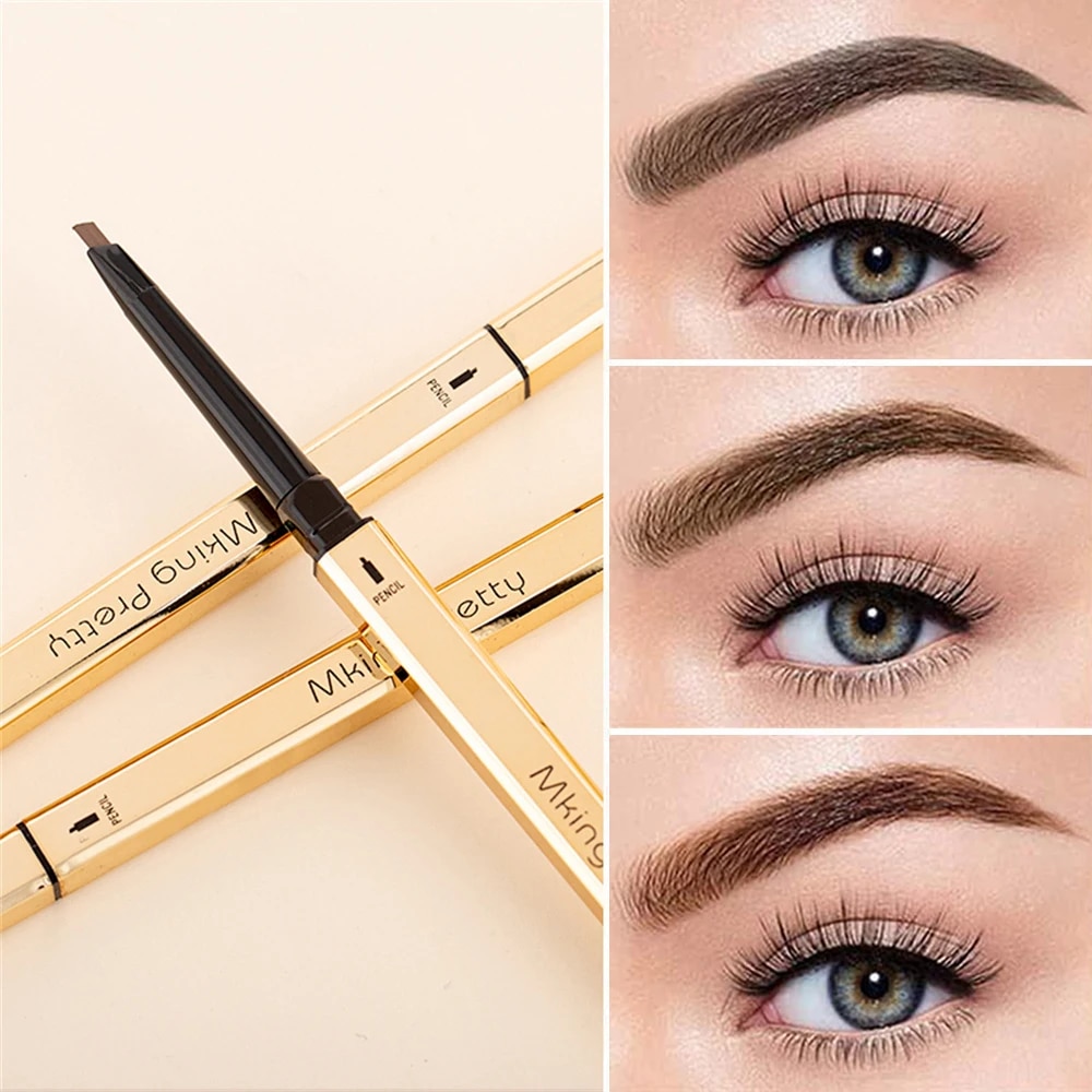 Small Gold Eyebrow Pencil Waterproof Sweat Proof Triangular Rotating Customized Eyebrows Pen Double Headband Eye Brow