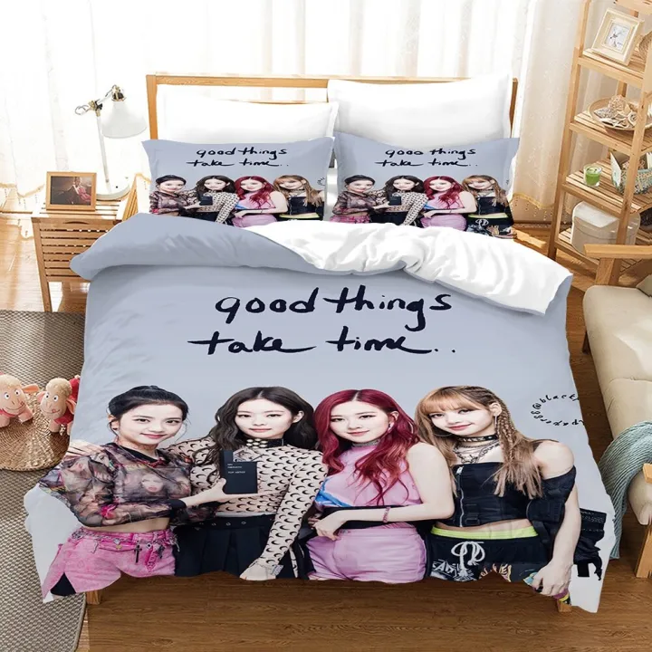 KPOP%20BlackPink%202%20IN%201%20Bedsheet%20Set%20Single%20Size%20Duvet%20Cover%20Quilt%20Cover%20Child%20Home%20Bedroom%20Comfortable%20Washable%20Pillowcase%20Set%20G%20-%20Image%204