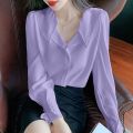 Design Chiffon Shirt Women's Long Sleeve Spring and Autumn New Korean Style Graceful Puff Sleeve Chic Top Bottoming Shirt Fashion.