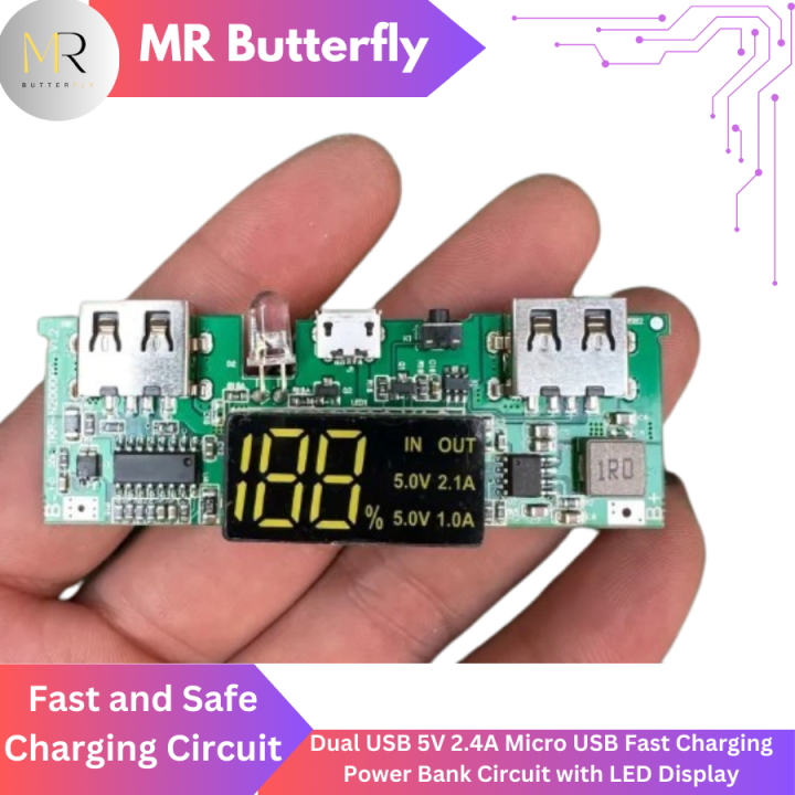 LED Dual USB 5V 2.4A Micro USB Fast Charging Power Bank Circuit - Charger Board with Protection - Fast and Safe Charging