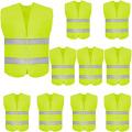 10 Pack High Visibility Safety Vest for Traffic Work, Running, Surveyor and Security Guard - Construction Vest with 2 Reflective Strips, Made from Breathable and Neon Yellow Mesh Fabric.