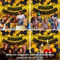 Golden Glow Birthday Comb- Black Paper Banner, Golden Foil Curtains, and a Radiant Mix of Metallic Balloons in Golden & Black - Complete 22-Piece Party Decor Set. 