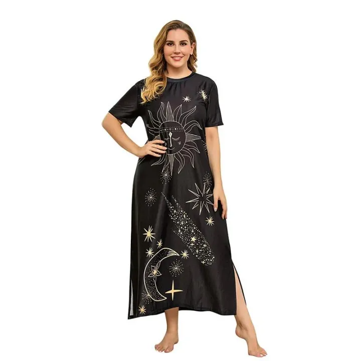 Holiday%20Beach%20Mini%20Dress%20Muslim%20Large%20Size%20Dress%20for%20Women%20Casual%20T-shirt%20Home%20Wear%20Loose%20Star%20Pattern%20Muslim%20Arabia%20Dubai%20Abaya%20-%20Image%207