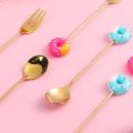 Cute Stainless Steel Spoon Fork Version Rainbow Lollipop Donut Macaron Dessert Spoons Cake Fruit Forks Tableware Kitchen Supply.