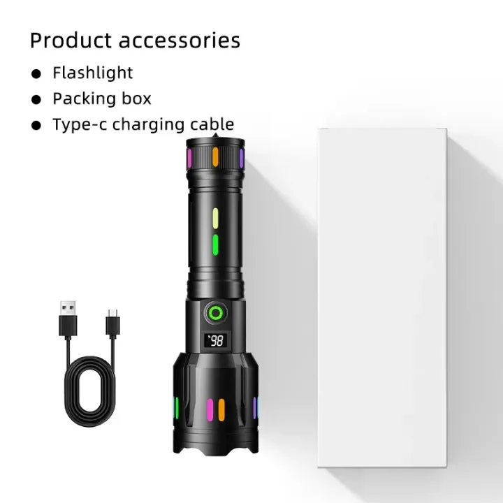 COBA%20LED%20Flashlight%20Fluorescent%20Absorbing%20Film%20Luminous%20Colorful%20Zoom%20Tactical%20Flashlight%20Rechargeable%20Battery%20Display%20Camping%20-%20Image%206