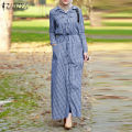 ZANZEA Muslimah Women Muslim Long Sleeve Check Plaid Pocket Floaty Kaftan Tunic Maxi Abaya Dress.