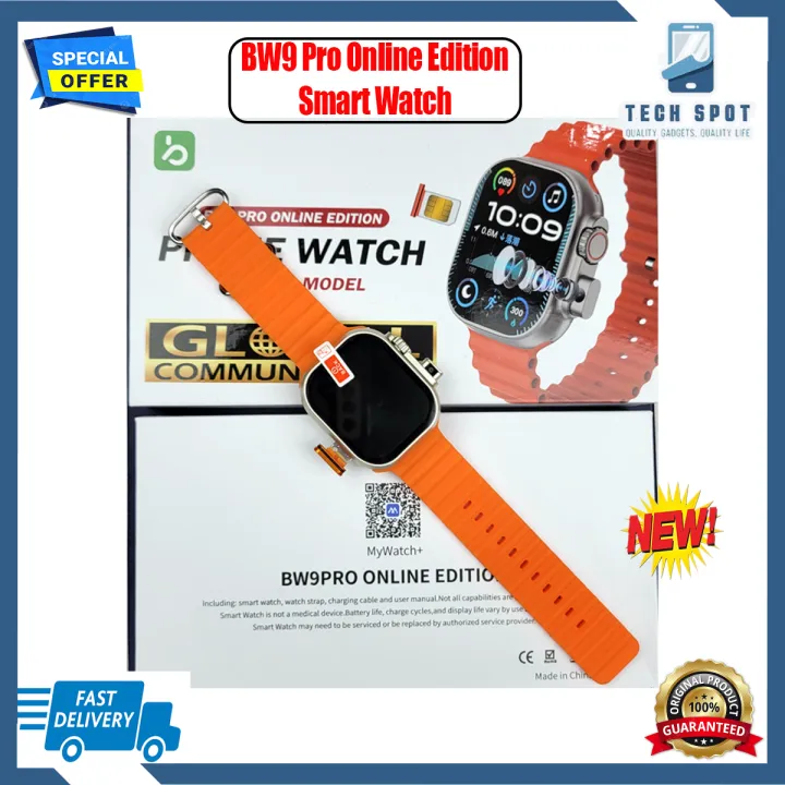 2024 Sim Insert BW9-SIM Card Smartwatch +camera + Smart watch ultra 2.2 inch HD Display Smart watch Carbon Free pair strap  Ultra max smart watch HD 2.2 inch full touch screen with set strap and wireless charger for men's and boy's