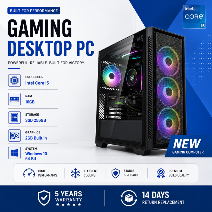 New Intel Core i5 16GB RAM 256GB SSD 2GB Graphics Win 10 64 Bit Gaming Desktop PC - High-Performance DIY Computer