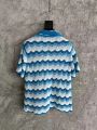 Y2k Blue Gradient Casablanca Sweater Men's Wave Pattern Hollow Out T-shirt Knit.