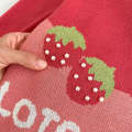 2024 Autumn/Winter New Girls' Knitted Cute Pink Strawberry Bear Baby Girl Warm Pure Cotton Pullover Dress.