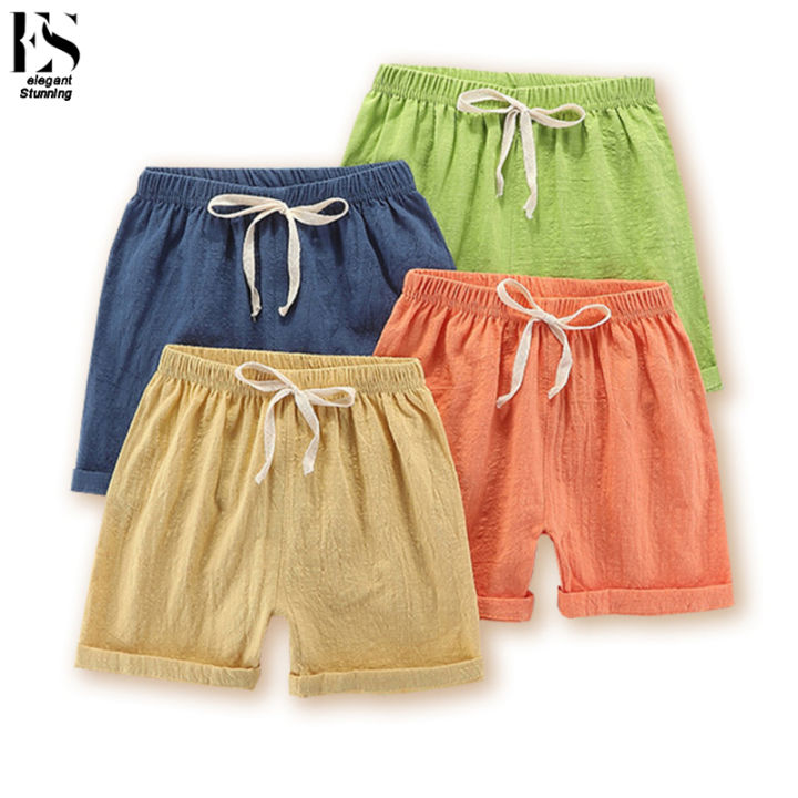 Elegantstunning Summer Kids Cotton Shorts Casual Loose Solid Color Short Pants For Boys Girls 3-8 Years Old