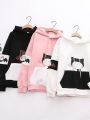 Good Quality Women Cute Bat Cat Printed Cotton Hoodie For Winter.