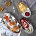 Grid Plate 304 Stainless Steel Snack Plate Divided Grid Plate Oval Plate With Sauce Plate Western Fries Fried Chicken Plate. 