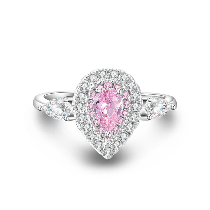 JZ075%20Gold%20Plated%20Jewelry%20Loose%20Diamond%20Colored%20Diamond%20Pink%20Diamond%20Women's%20Ring%20Teardrop%20Shaped%20Micro%20Diamond%20Simulation%20Diamond%20Ring%20-%20Image%204