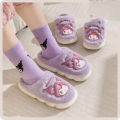 Sanrios Anime Kuromi Plush Slippers Warm My Melody Cartoon Anti Slip Wear Resistant Slippers Waterproof Cotton Shoes Girl Gift.