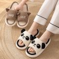 Women Cow Linen Home Slippers Men Four Seasons Indoor Flip Flops Female Cute Living Room Shoes Comfortable Cartoon Panda Slides. 