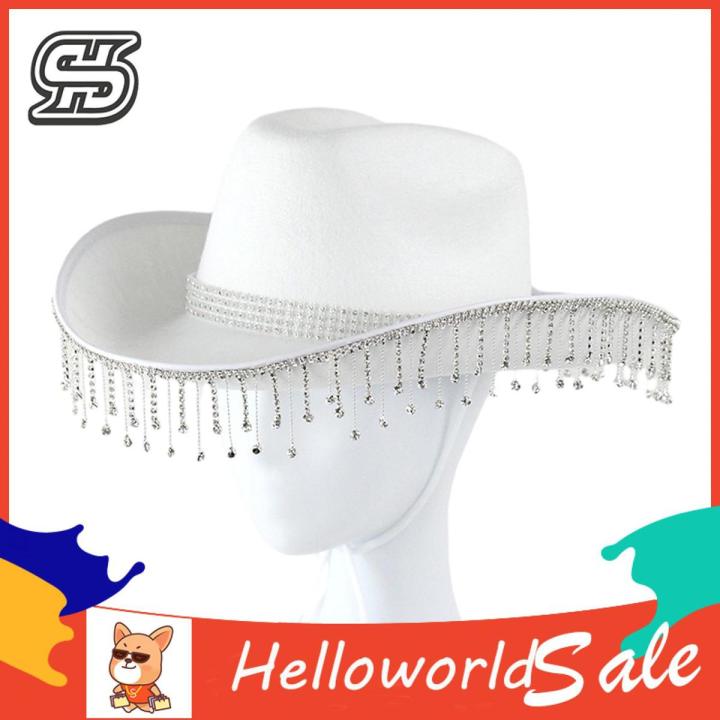 White Hat Retro Western Style Cowgirl Hat with Adjustable Tie Fringed — free download