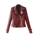 Women Faux Leather Lapel Motorcycle Jacket Long Sleeve Zip Up Coat. 