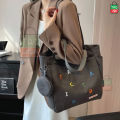 TAG Lifestyle Exclusive Alphabet Embroidery Design Canvas Tote Bag Sand Brown Color Fashionable Top Handle With 4 Outside Pockets Trendy Fashionable Tote Bag for University, College Students Girls And Women With Free Pouch, Pencil Bag. 