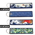 JDM Car Fabric Keychain Key Ring Hokkaido waves Key Tag Kanagawa Surfing Embroidered Key Chain Man Automotive Accessories.