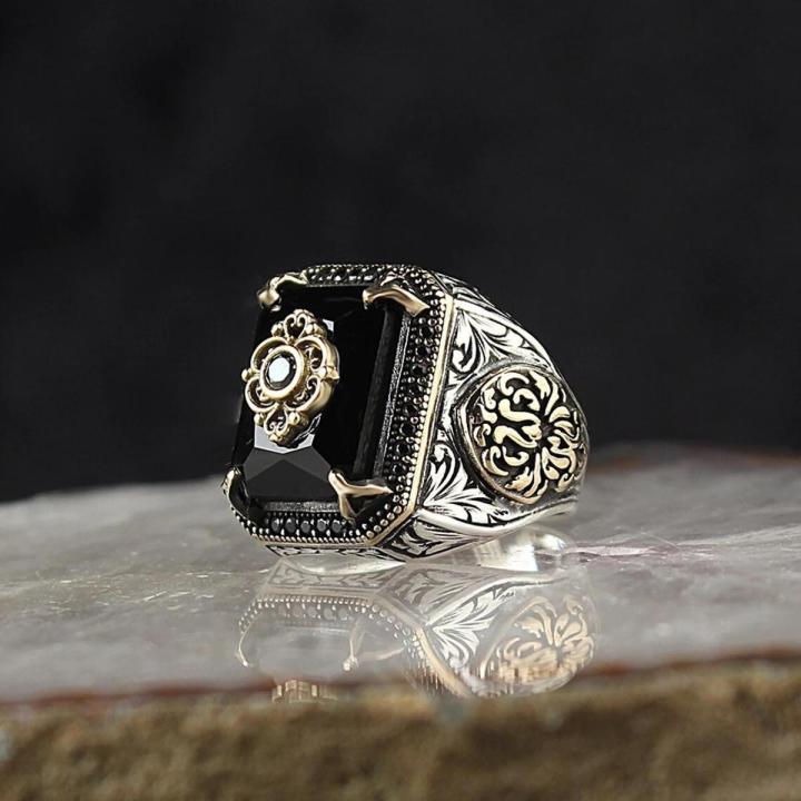 1Pcs Turkish Signet Ring For Men handmade luxury ring for men boy gents